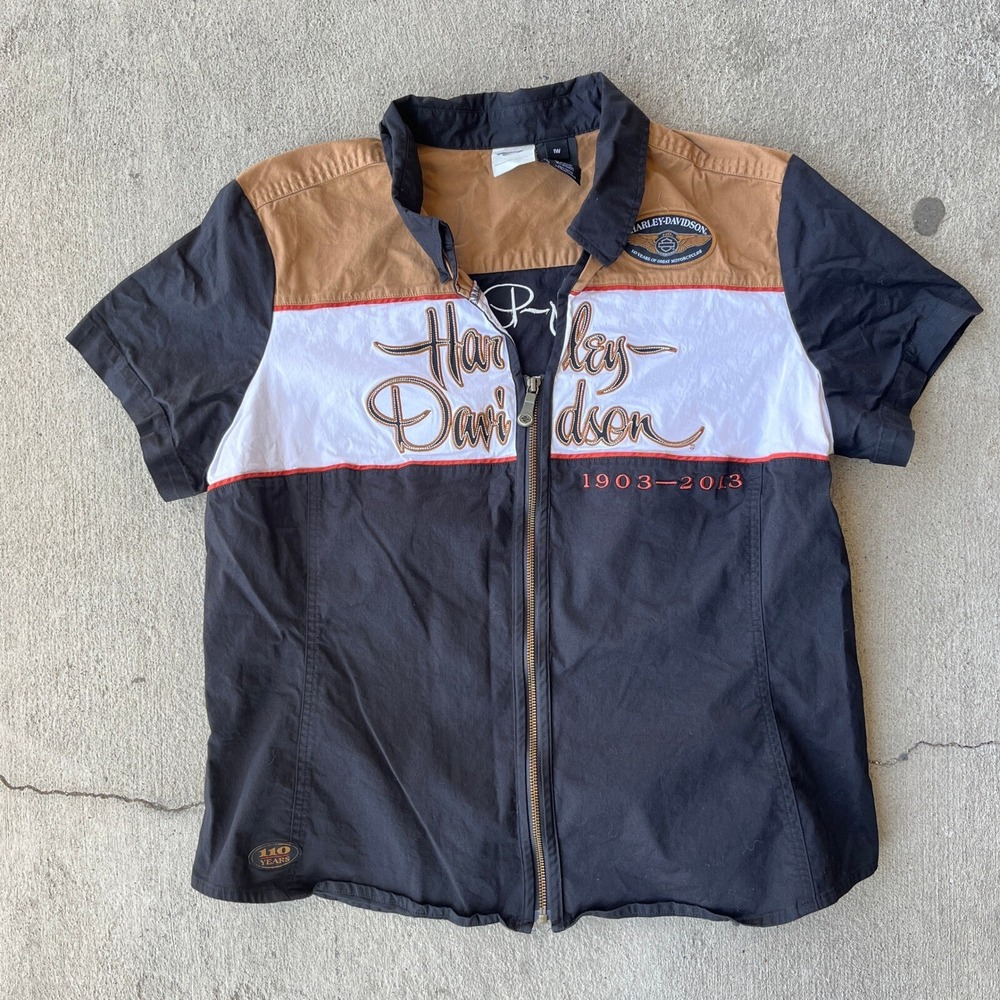 Harley Davidson 110th Anniversary‎ 1903-2013 Zip Up Collard Shirt Size 1W